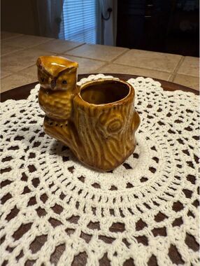 Ceramic owl toothpick holder figurine